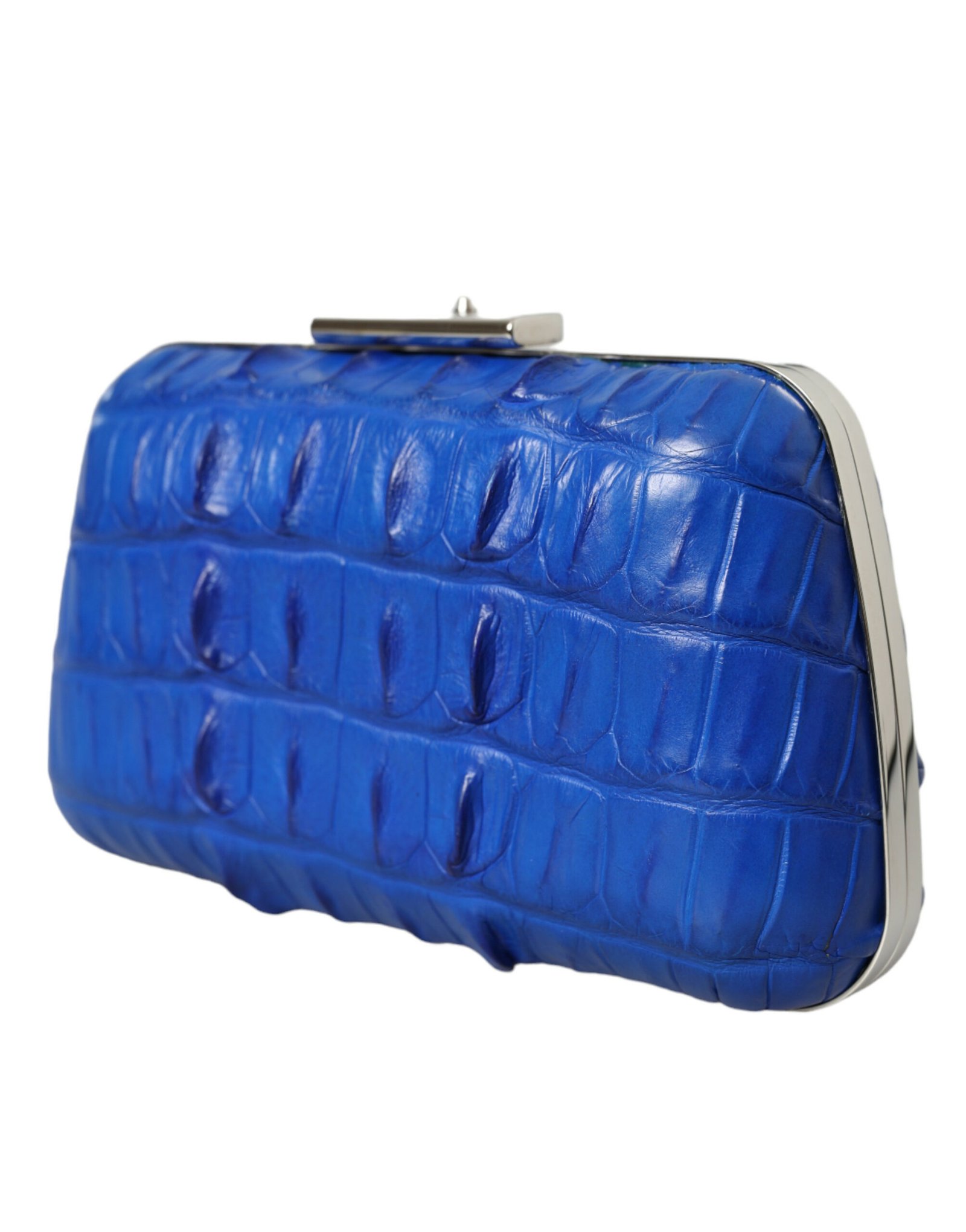 Blue Exotic Skin Leather Shoulder Crossbody Box Clutch Bag - Image 2