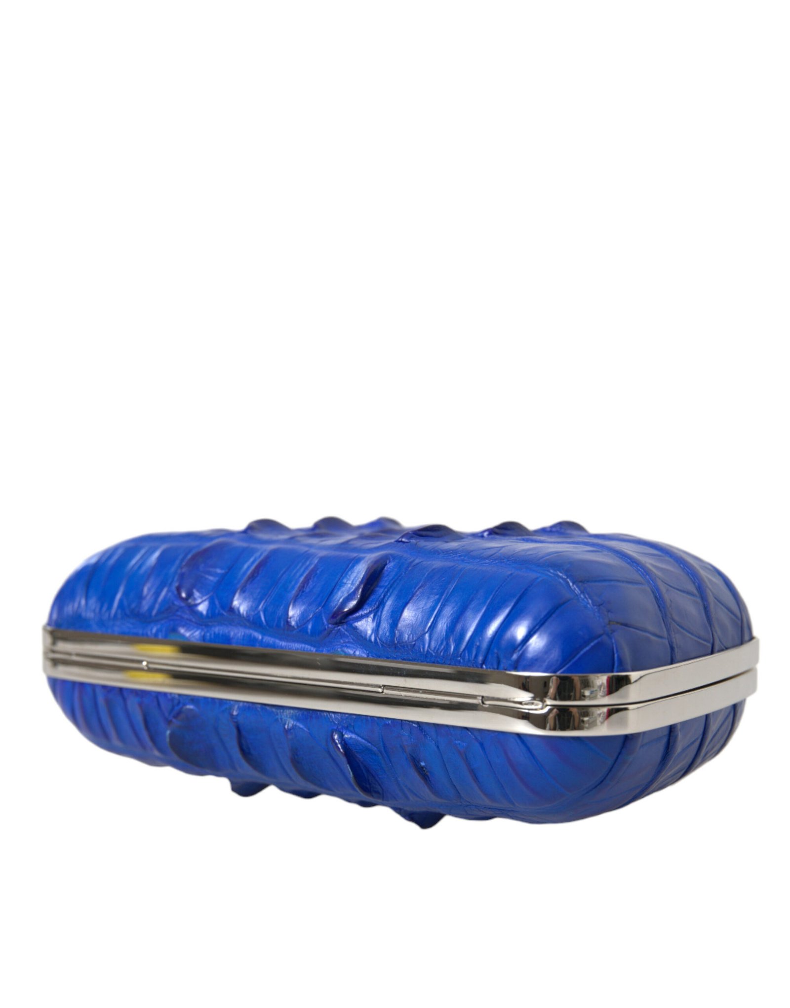 Blue Exotic Skin Leather Shoulder Crossbody Box Clutch Bag - Image 4