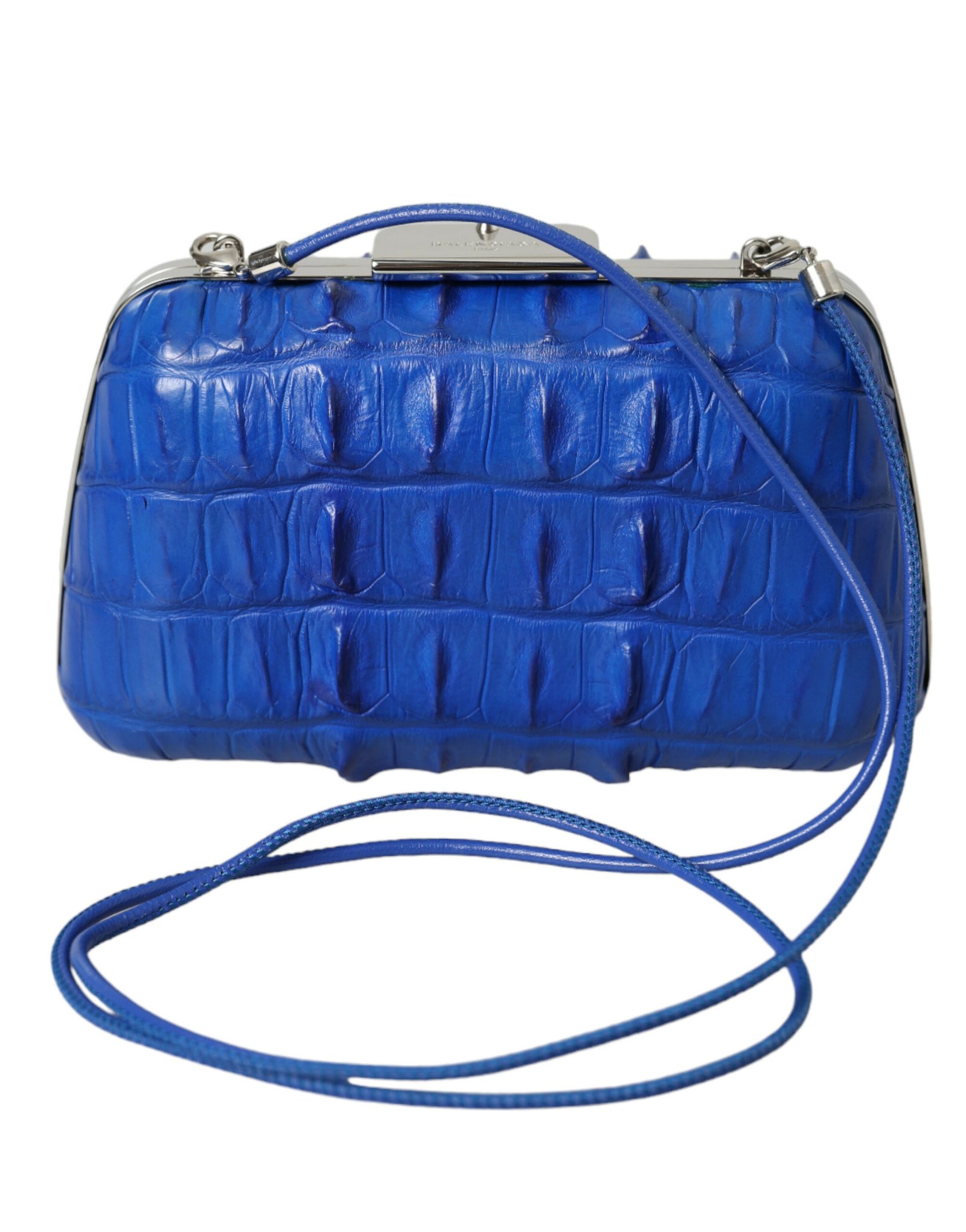 Blue Exotic Skin Leather Shoulder Crossbody Box Clutch Bag - Image 6