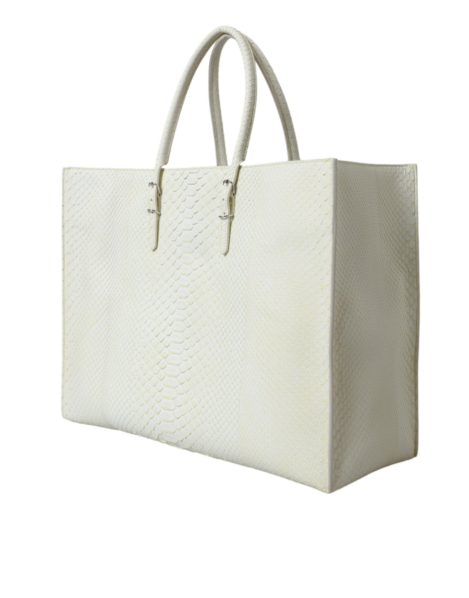 White Yellow Exotic Skin Leather Shopping Tote PAPIER Bag - Image 2