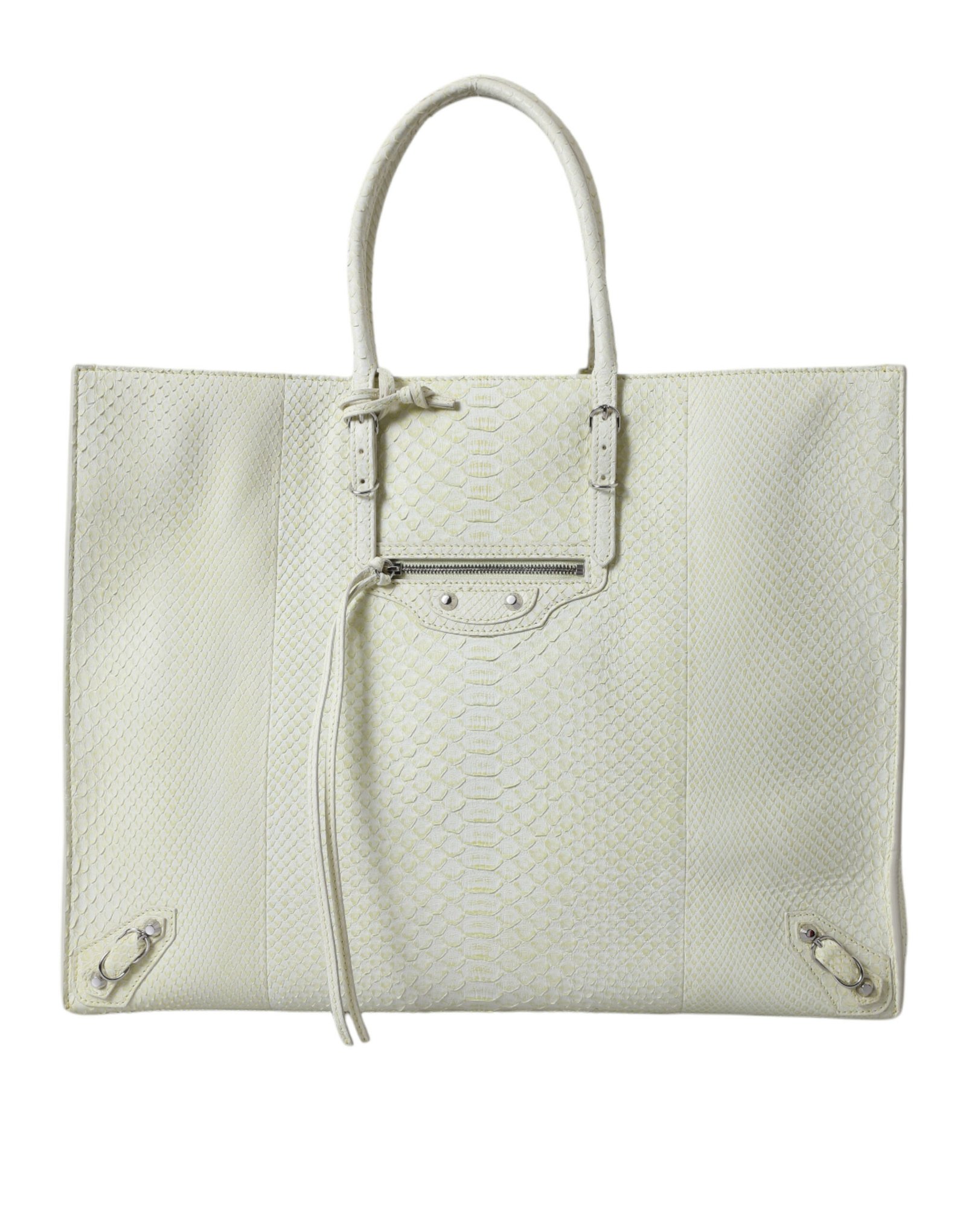 White Yellow Exotic Skin Leather Shopping Tote PAPIER Bag - Image 3