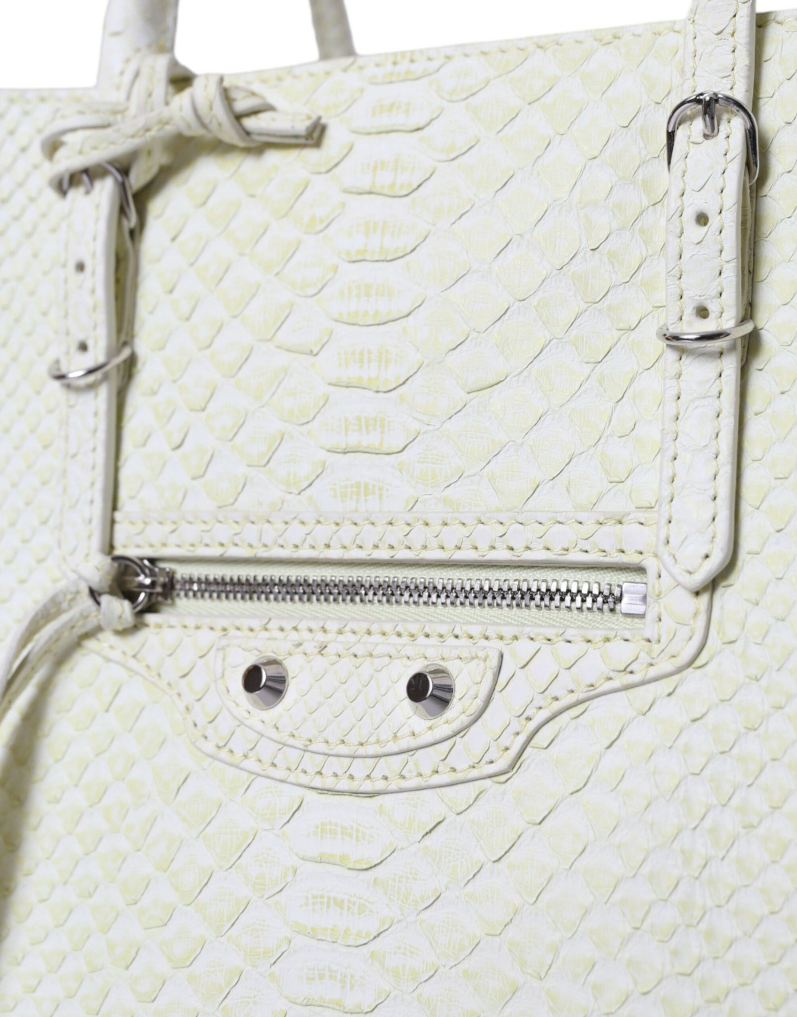 White Yellow Exotic Skin Leather Shopping Tote PAPIER Bag - Image 4
