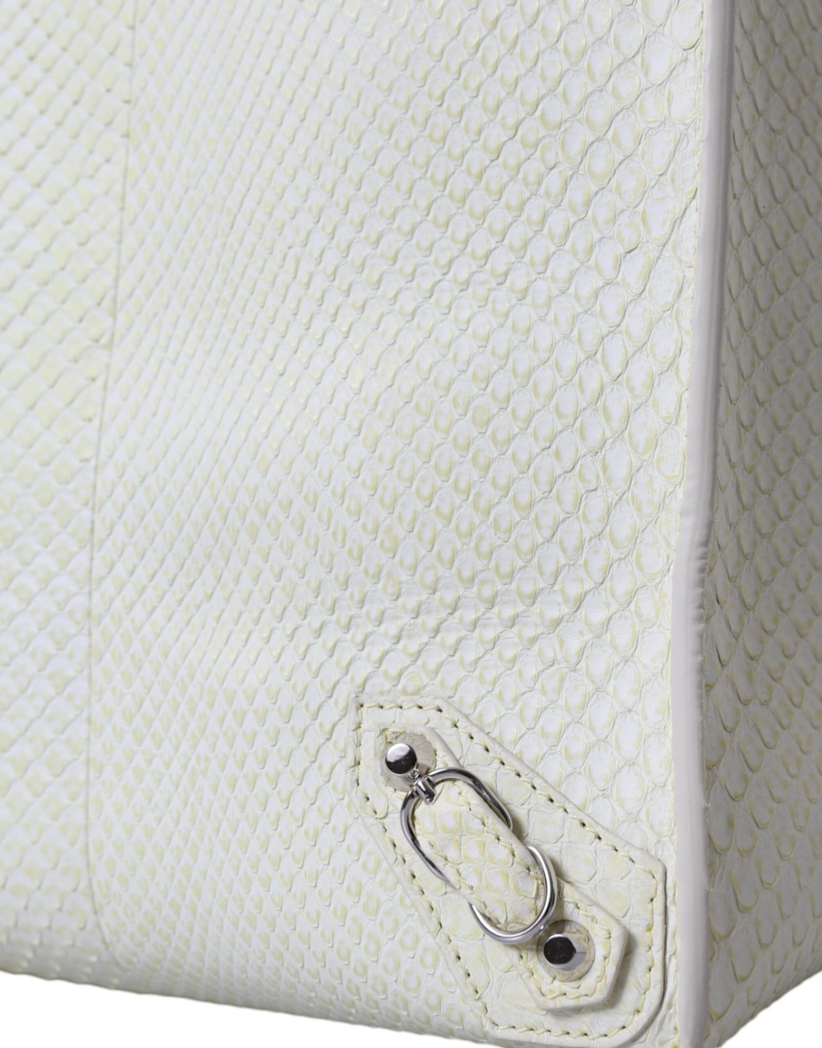 White Yellow Exotic Skin Leather Shopping Tote PAPIER Bag - Image 5