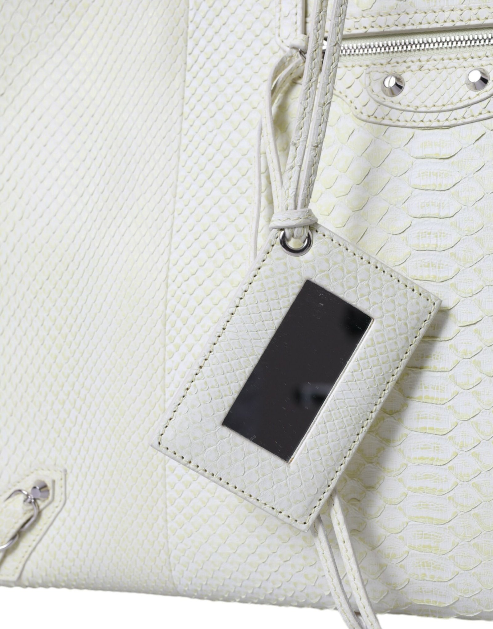 White Yellow Exotic Skin Leather Shopping Tote PAPIER Bag - Image 6