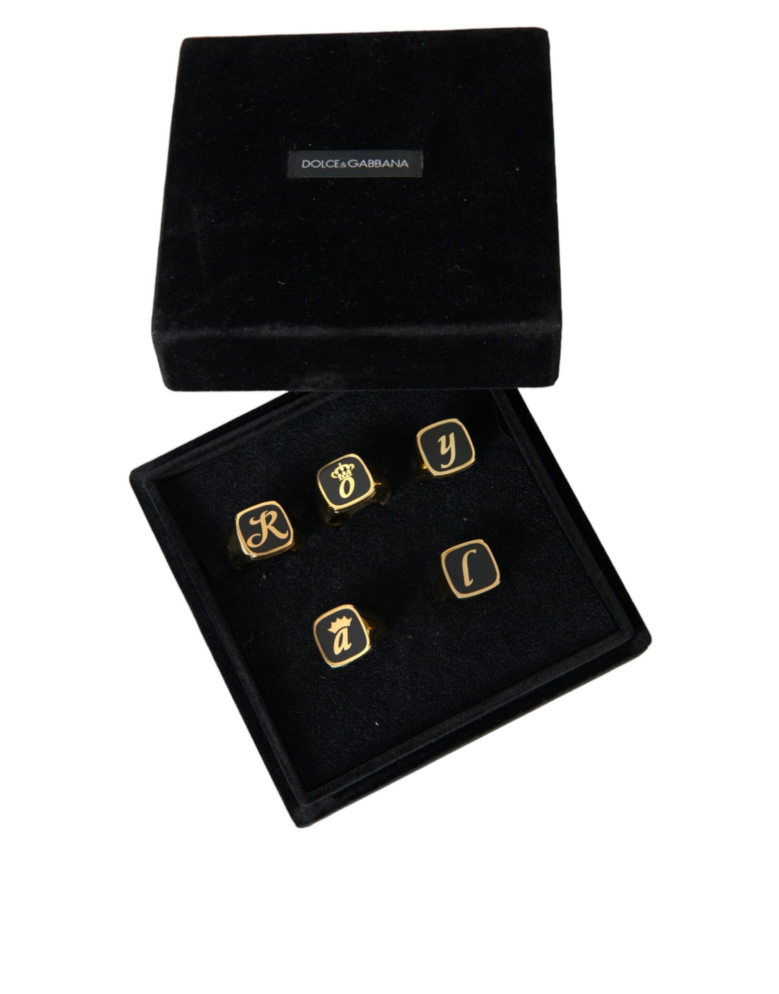 Gold Brass ROYAL Enamel Set of 5 Ring - Image 7
