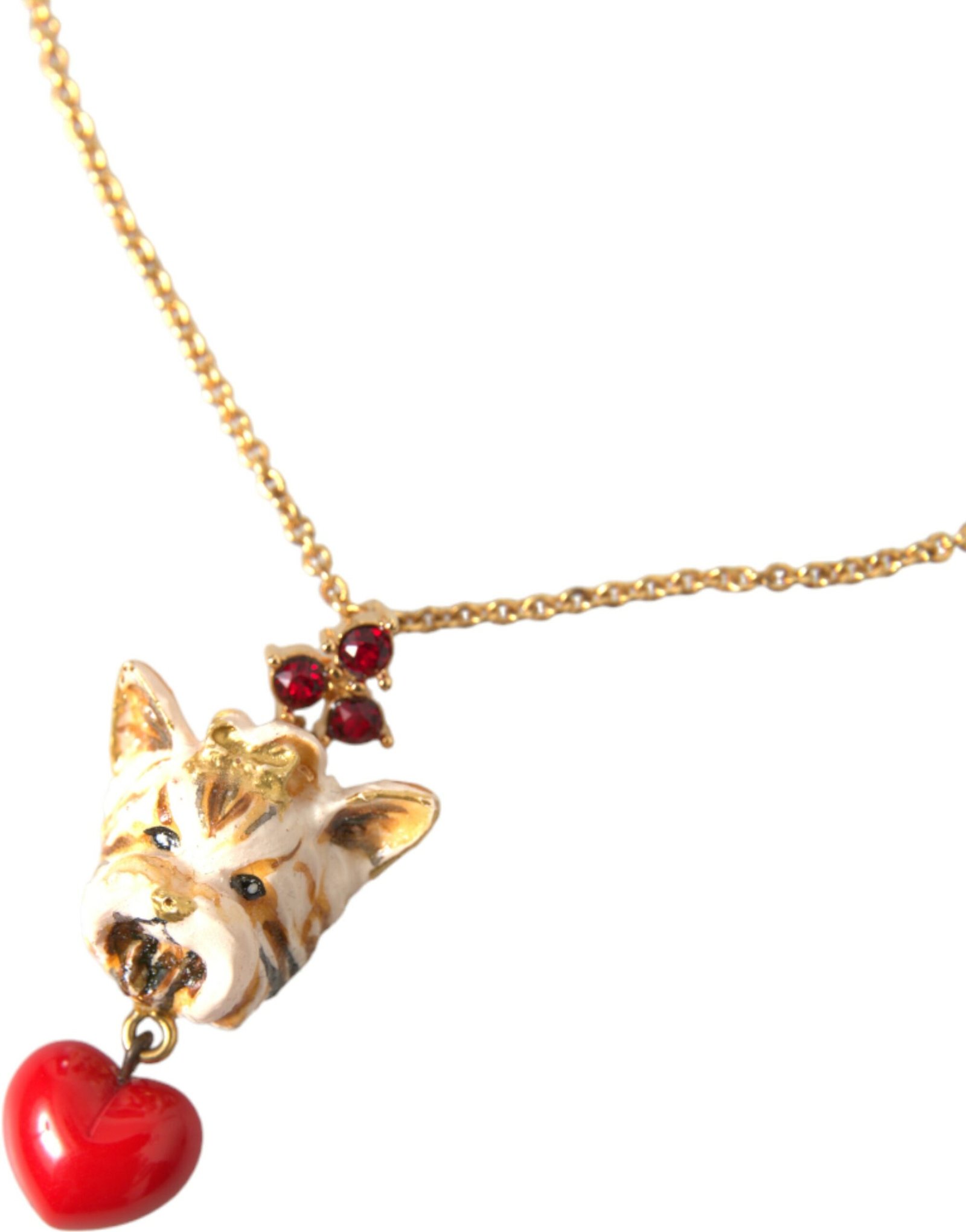 Gold Brass Chain Dog Heart Pendant Charm Necklace - Image 2