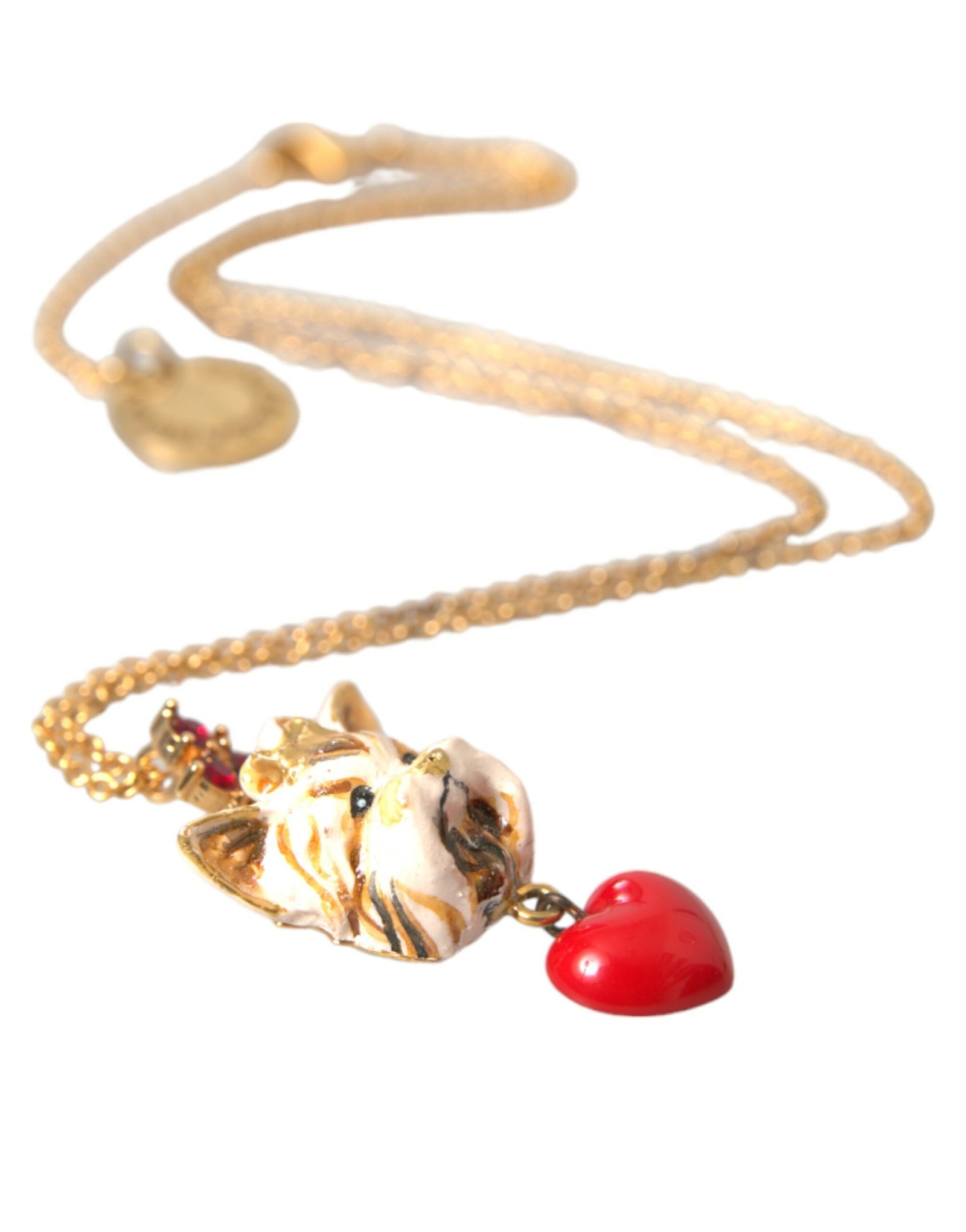 Gold Brass Chain Dog Heart Pendant Charm Necklace - Image 5
