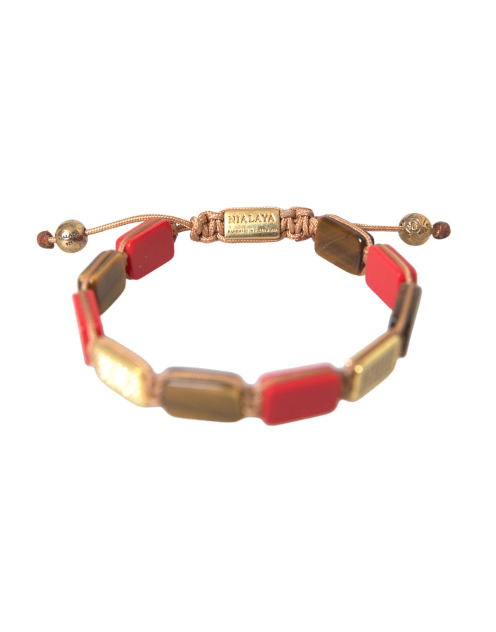 CZ Tiger Eye Red Coral 925 Silver Men Bracelet - Image 3