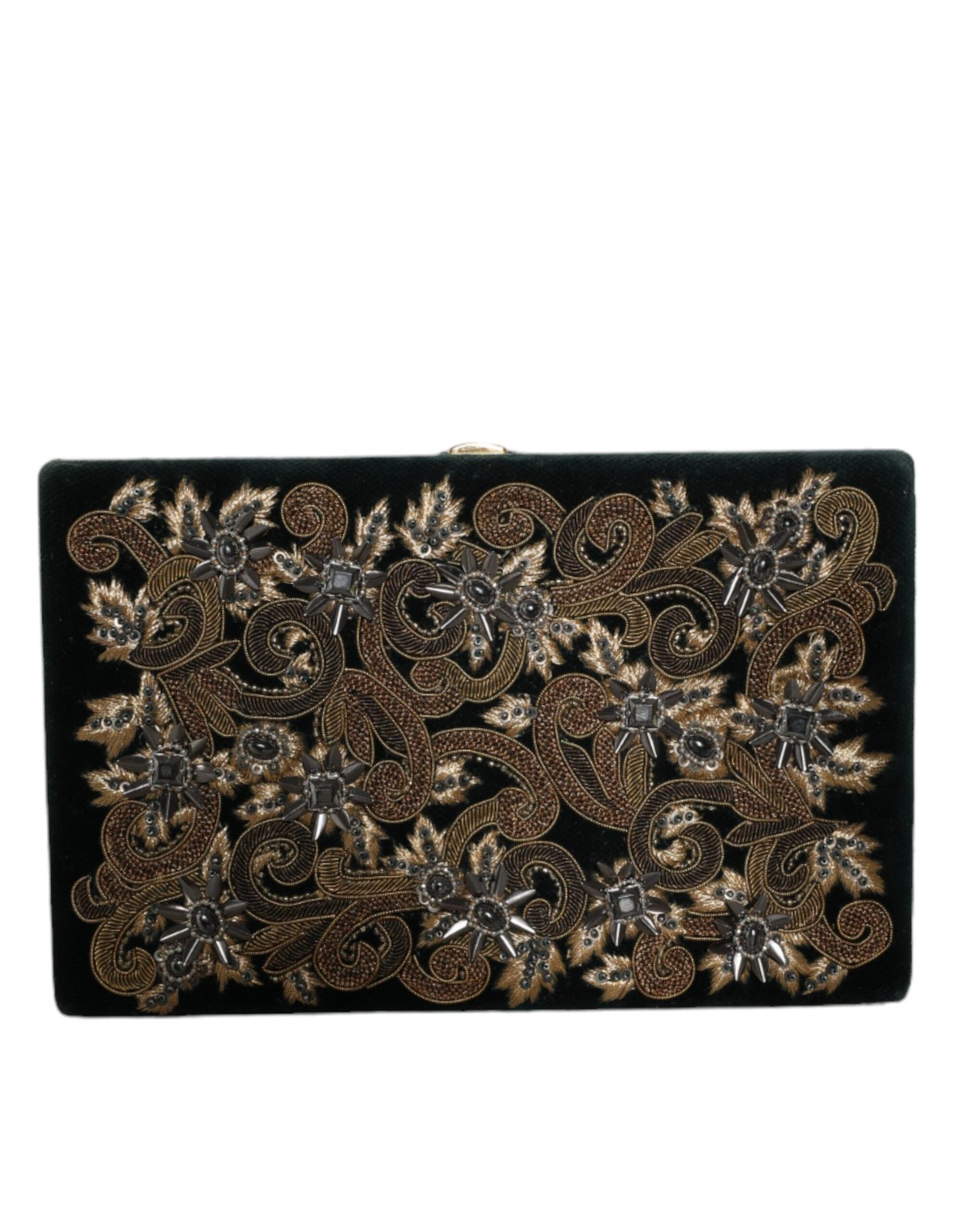 Black Velvet Gold Frame Clutch Evening Party Purse Bag - Image 2