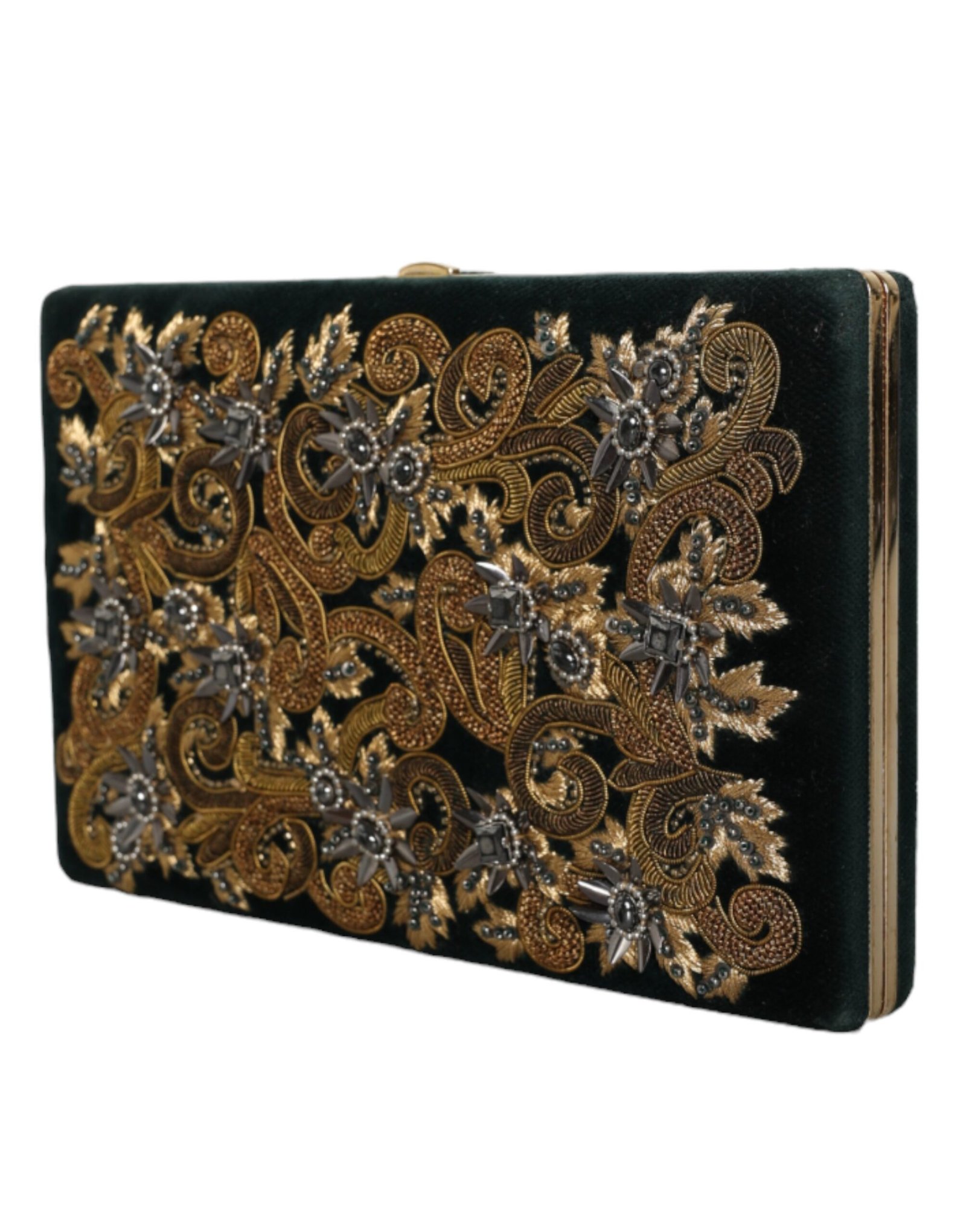 Black Velvet Gold Frame Clutch Evening Party Purse Bag - Image 3