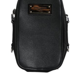 Black Grain Leather Logo Plaque Clutch Bag