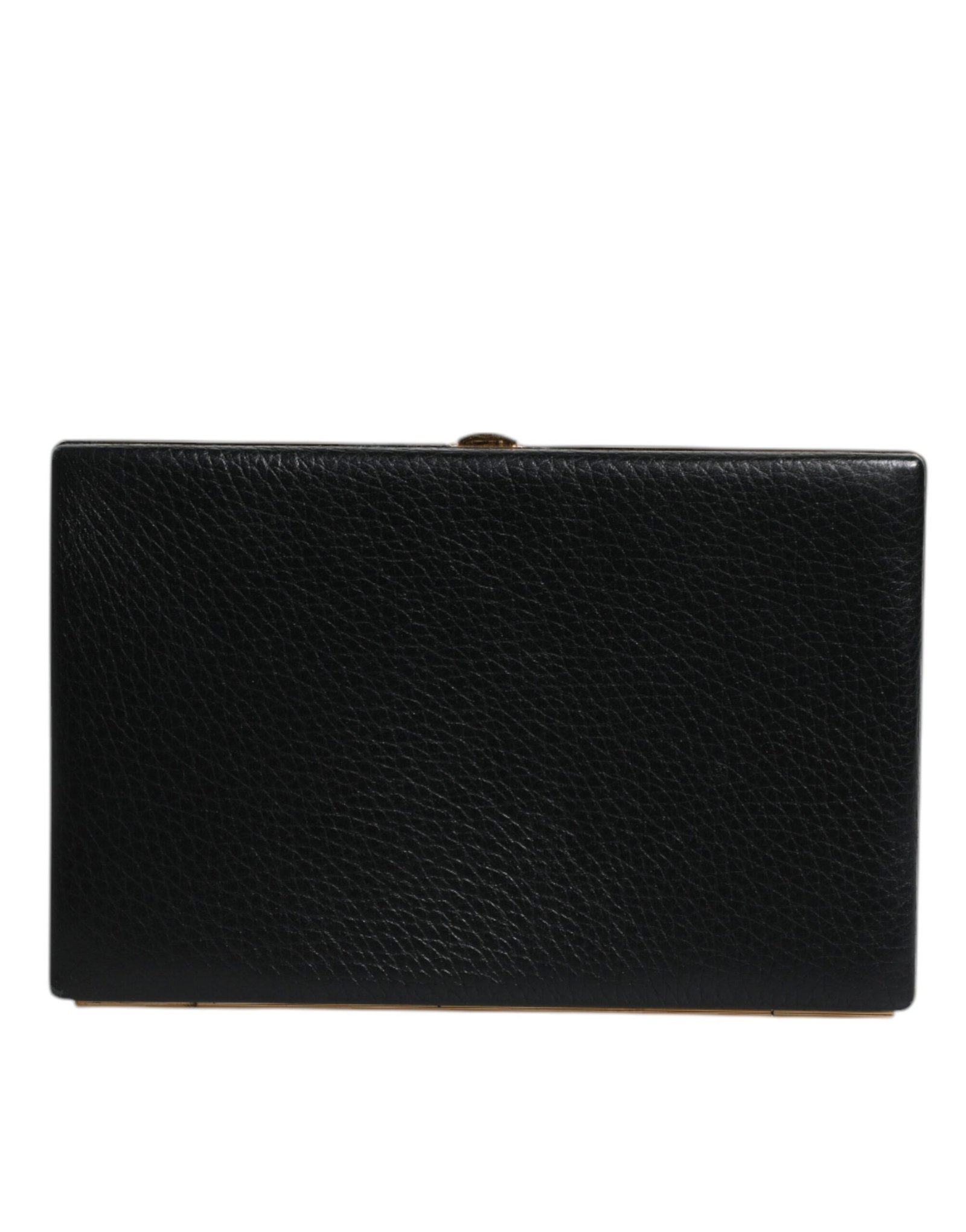 Black Leather Gold Frame Clutch Evening Party Purse Bag - Image 2