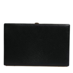 Black Leather Gold Frame Clutch Evening Party Purse Bag