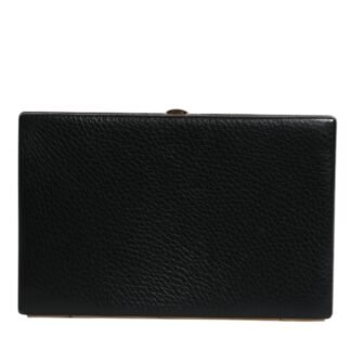 Black Leather Gold Frame Clutch Evening Party Purse Bag