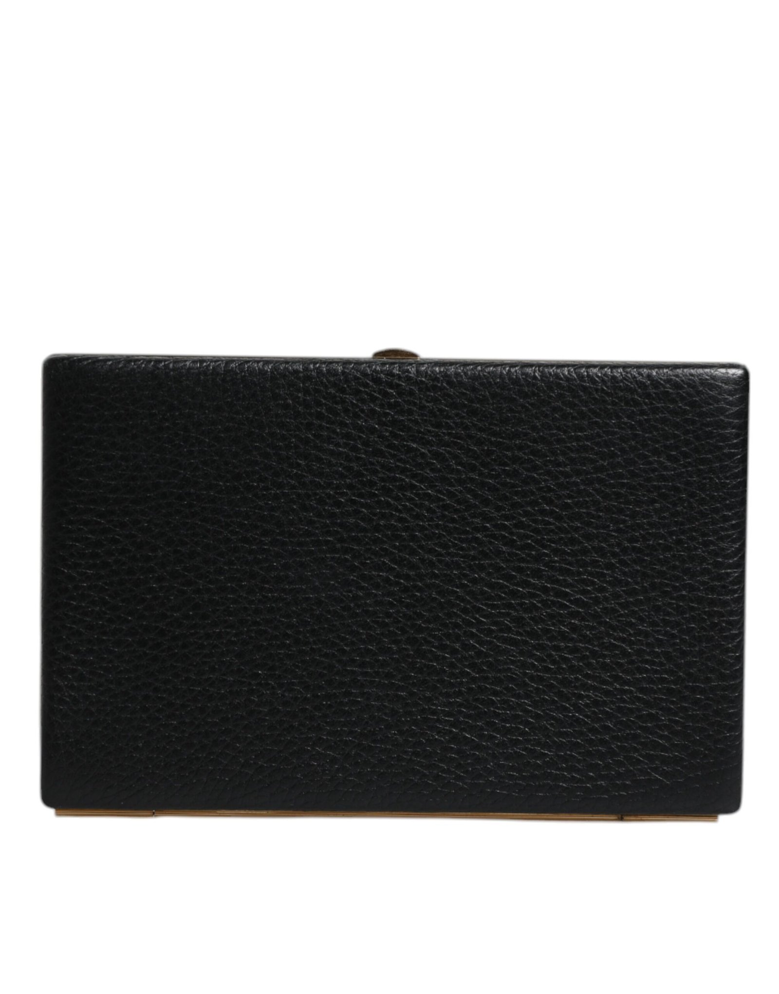 Black Leather Gold Frame Clutch Evening Party Purse Bag - Image 4