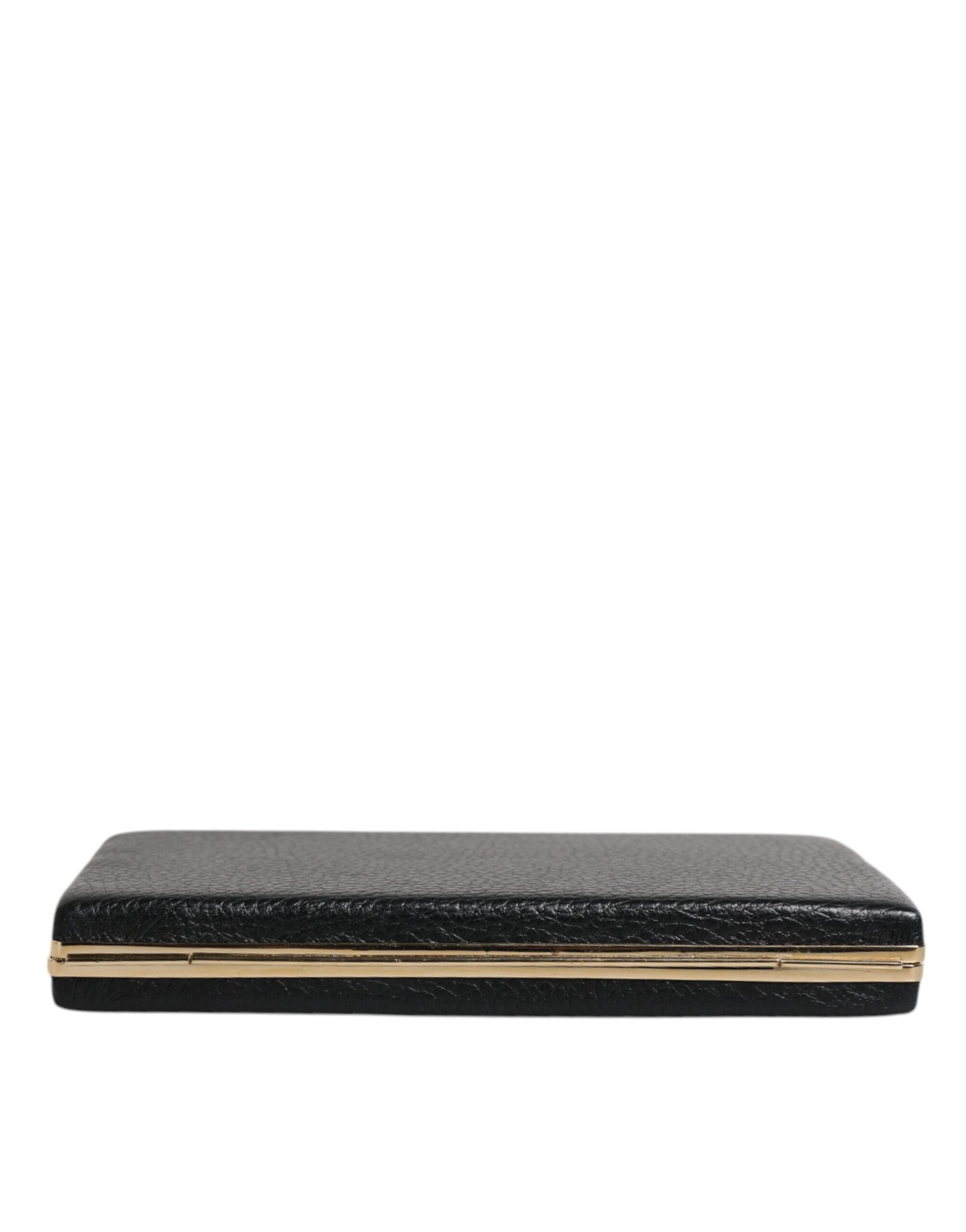 Black Leather Gold Frame Clutch Evening Party Purse Bag - Image 5