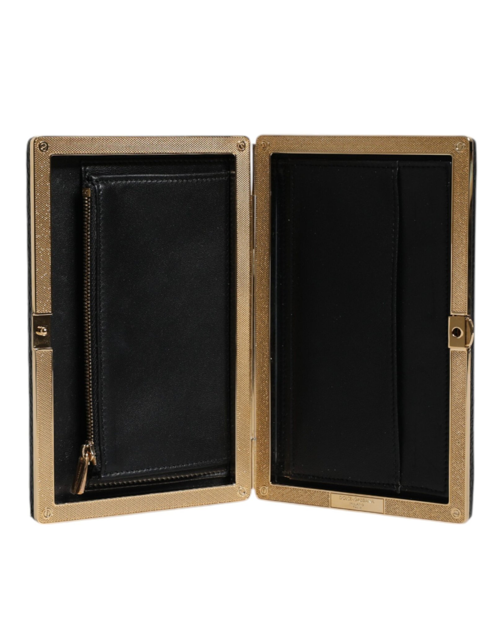 Black Leather Gold Frame Clutch Evening Party Purse Bag - Image 6