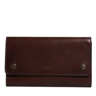 Brown Leather Logo Embossed Crossbody Bag