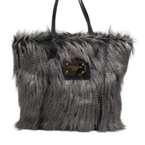 Black Oversize Faux Fur Shopping Tote Bag