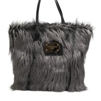 Black Oversize Faux Fur Shopping Tote Bag