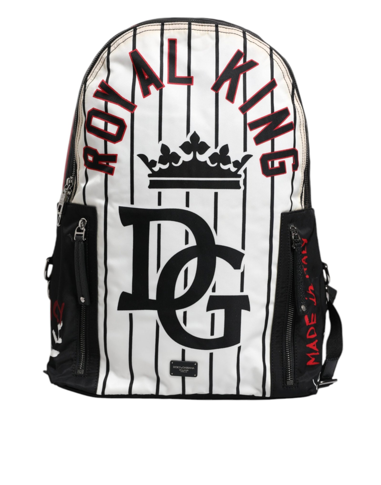 Black White Vulcano Royal King Print Men Backpack Bag - Image 2