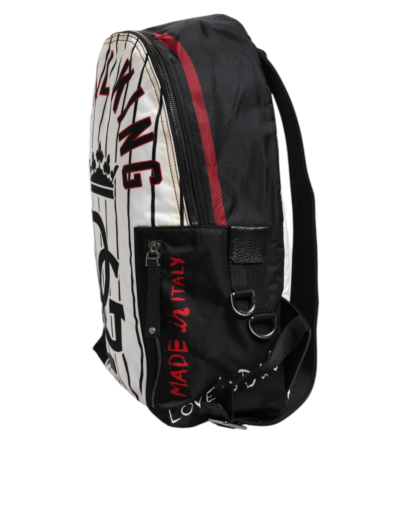 Black White Vulcano Royal King Print Men Backpack Bag - Image 4