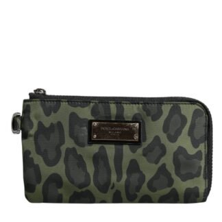 Green Leopard Leather Logo Plaque Multifunctional Kit Bag