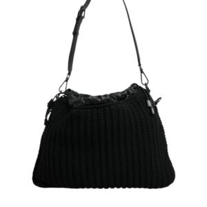 Black Cashmere Knitted Leather Shoulder Bag
