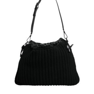 Black Cashmere Knitted Leather Shoulder Bag