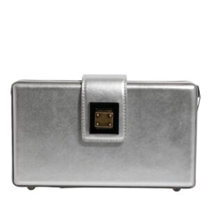 Metallic Silver DG BOX Leather Shoulder Strap Bag
