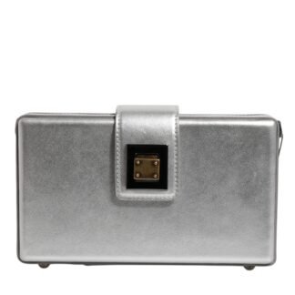 Metallic Silver DG BOX Leather Shoulder Strap Bag