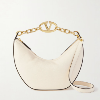 Ivory Leather Small Hobo Vlogo Shoulder Bag