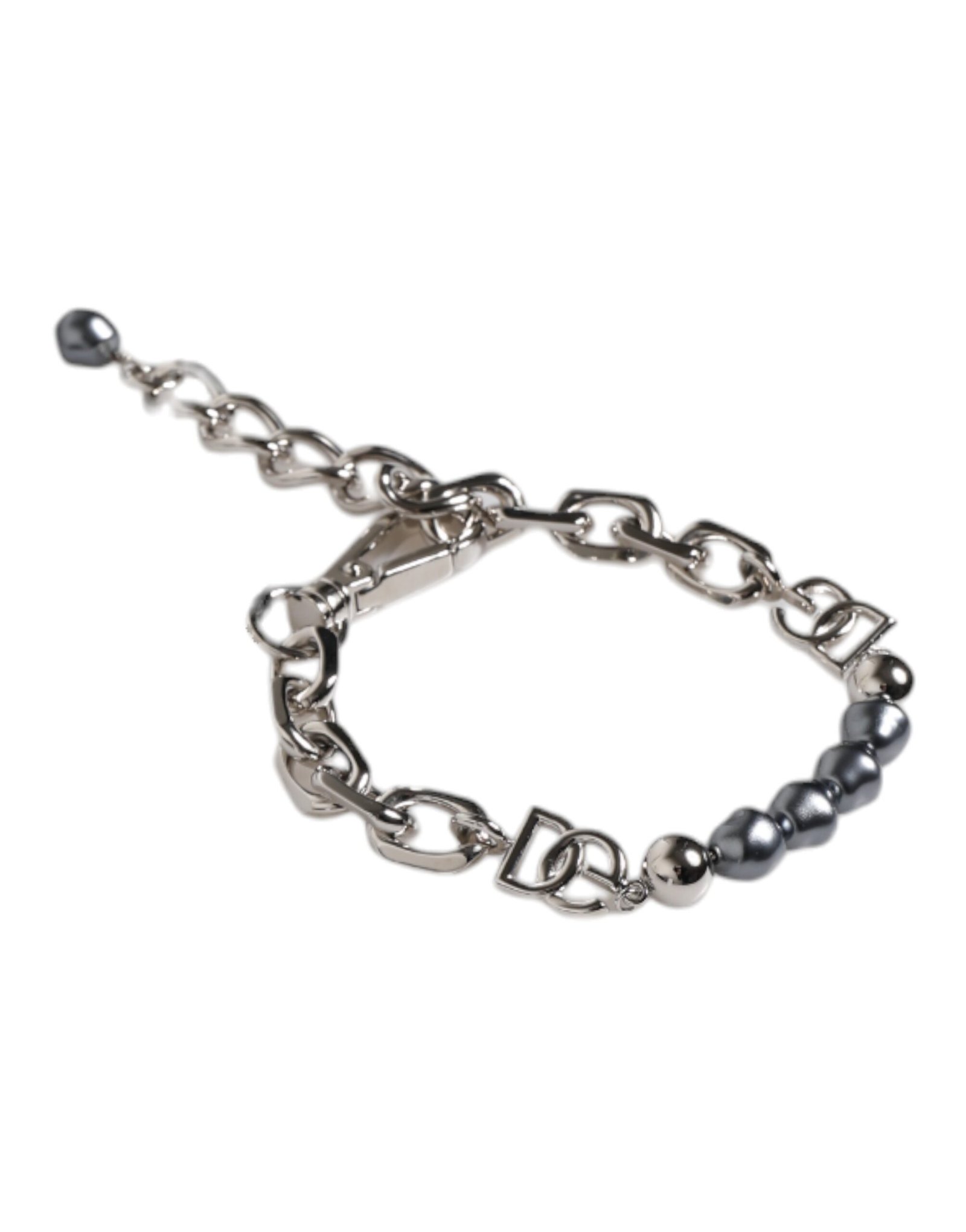 Silver Tone Chain Lobster Clasp Logo Gray Pearls Bracelet - Image 3
