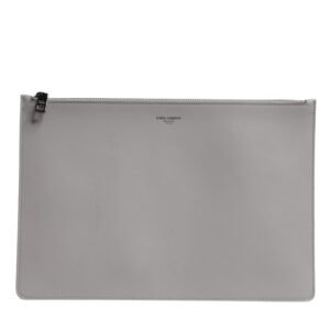 Gray Solid Leather DG Logo Men Clutch Zip Pouch Bag