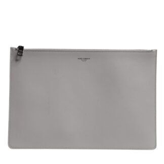 Gray Solid Leather DG Logo Men Clutch Zip Pouch Bag