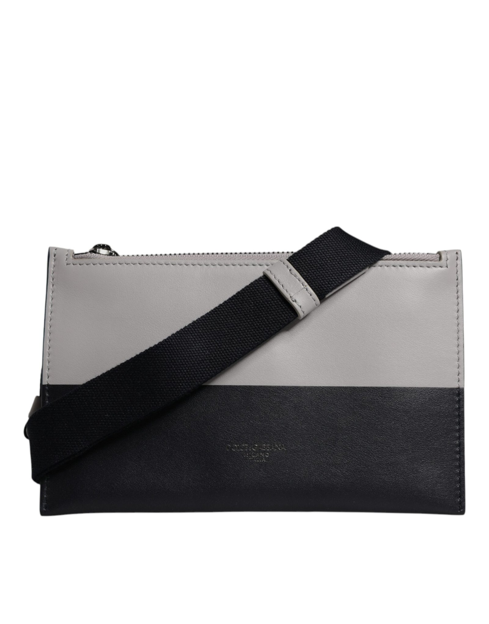 Black White Leather Logo Embossed Crossbody Bag - Image 2