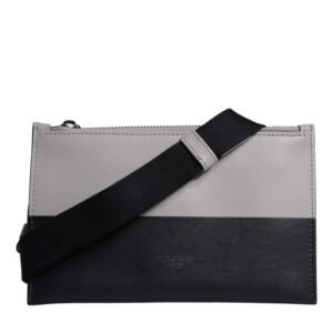 Black White Leather Logo Embossed Crossbody Bag