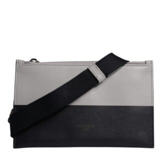 Black White Leather Logo Embossed Crossbody Bag