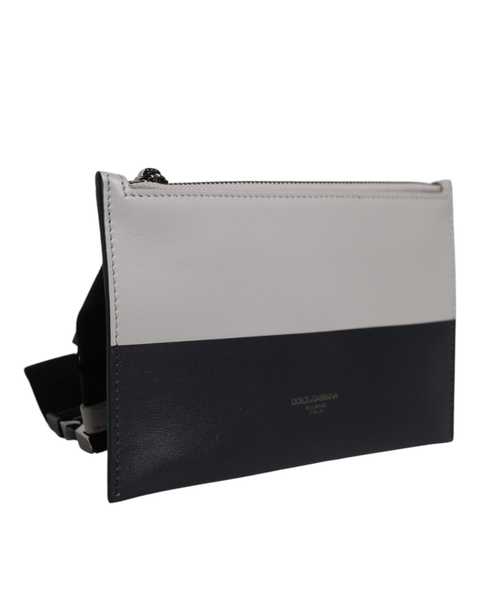 Black White Leather Logo Embossed Crossbody Bag - Image 4