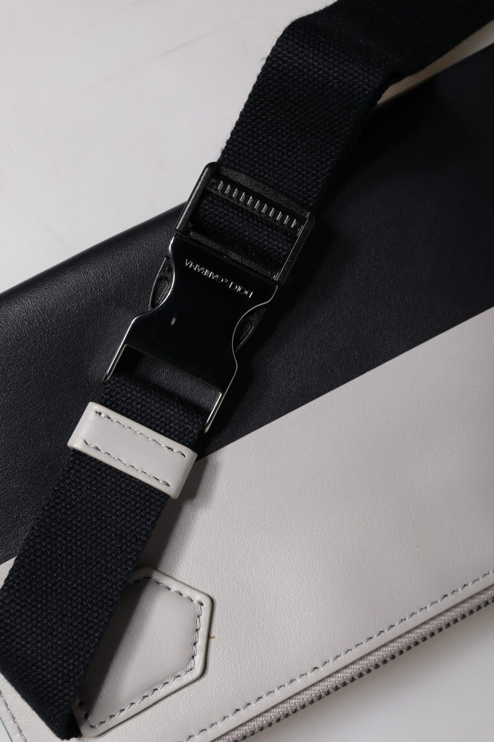 Black White Leather Logo Embossed Crossbody Bag - Image 6