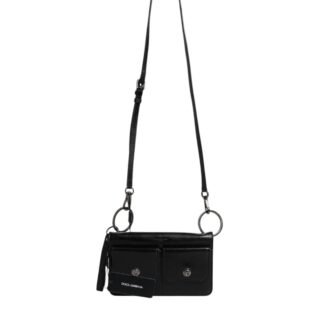 Black Leather Logo Purse Shoulder Crossbody Bag