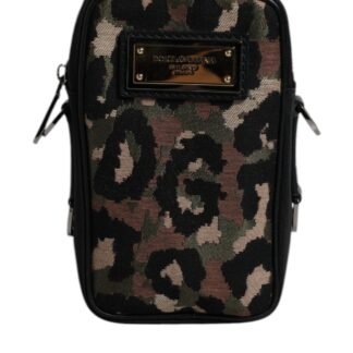 Multicolor Leopard Jacquard Logo Plaque Neck Strap Bag