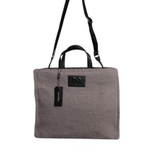 Grey Alpaca Wool Logo Plaque Tote Shoulder Bag