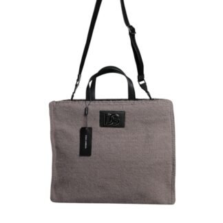Grey Alpaca Wool Logo Plaque Tote Shoulder Bag