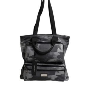 Gray Camo Cotton Multiple Compartments Tote Bag