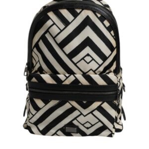 Black White Nylon Leather Travel Back Pack Bag