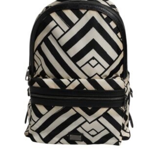 Black White Nylon Leather Travel Back Pack Bag