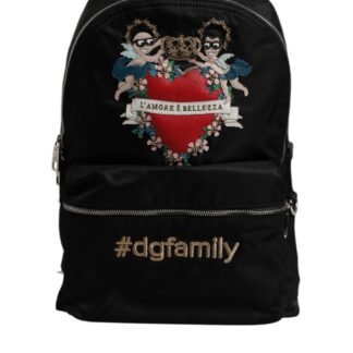 Black Nylon #DGFAMILY Embellished Backpack VULCANO Bag