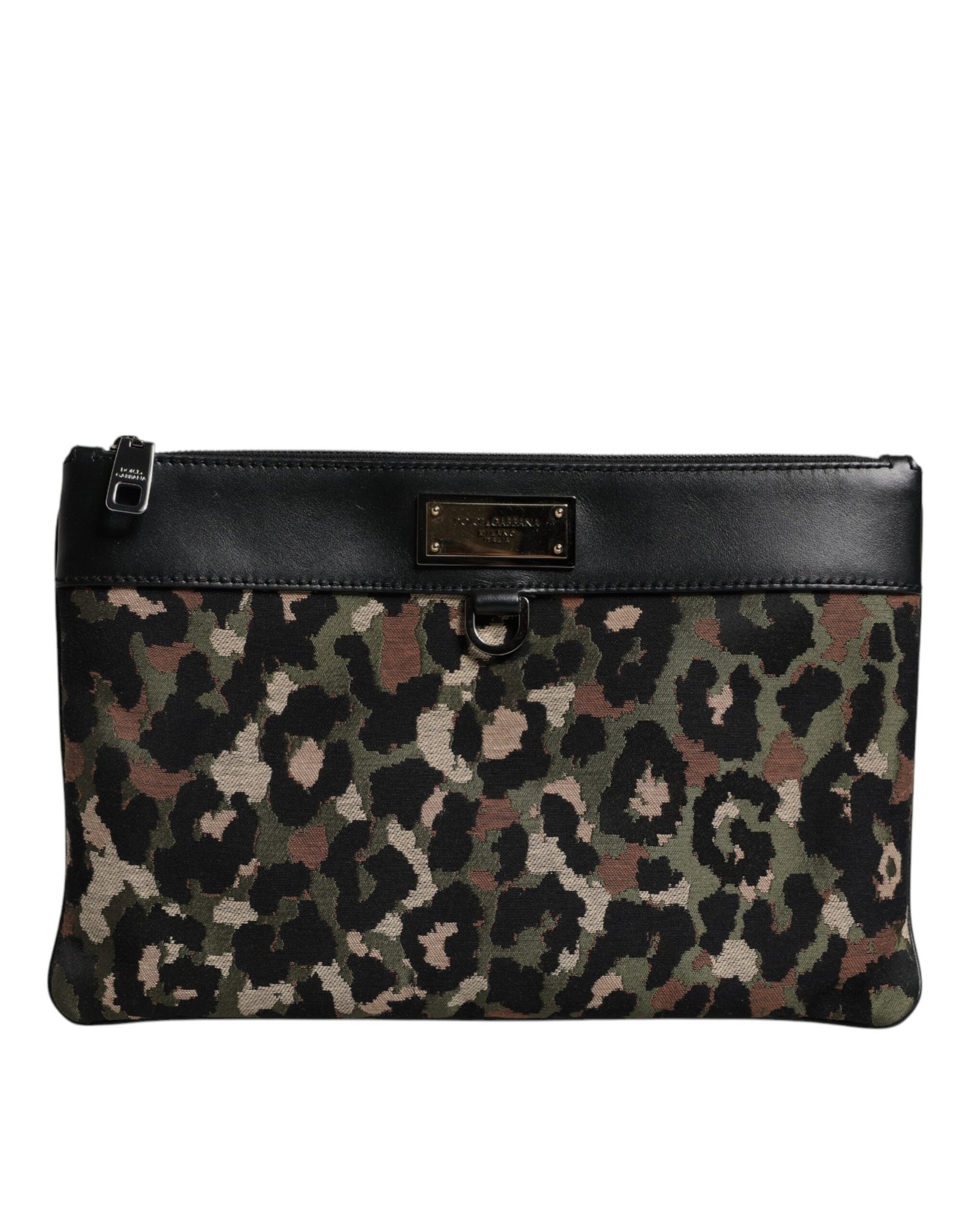 Multicolor Leopard Jacquard Print Logo Plaque Pouch Bag - Image 2