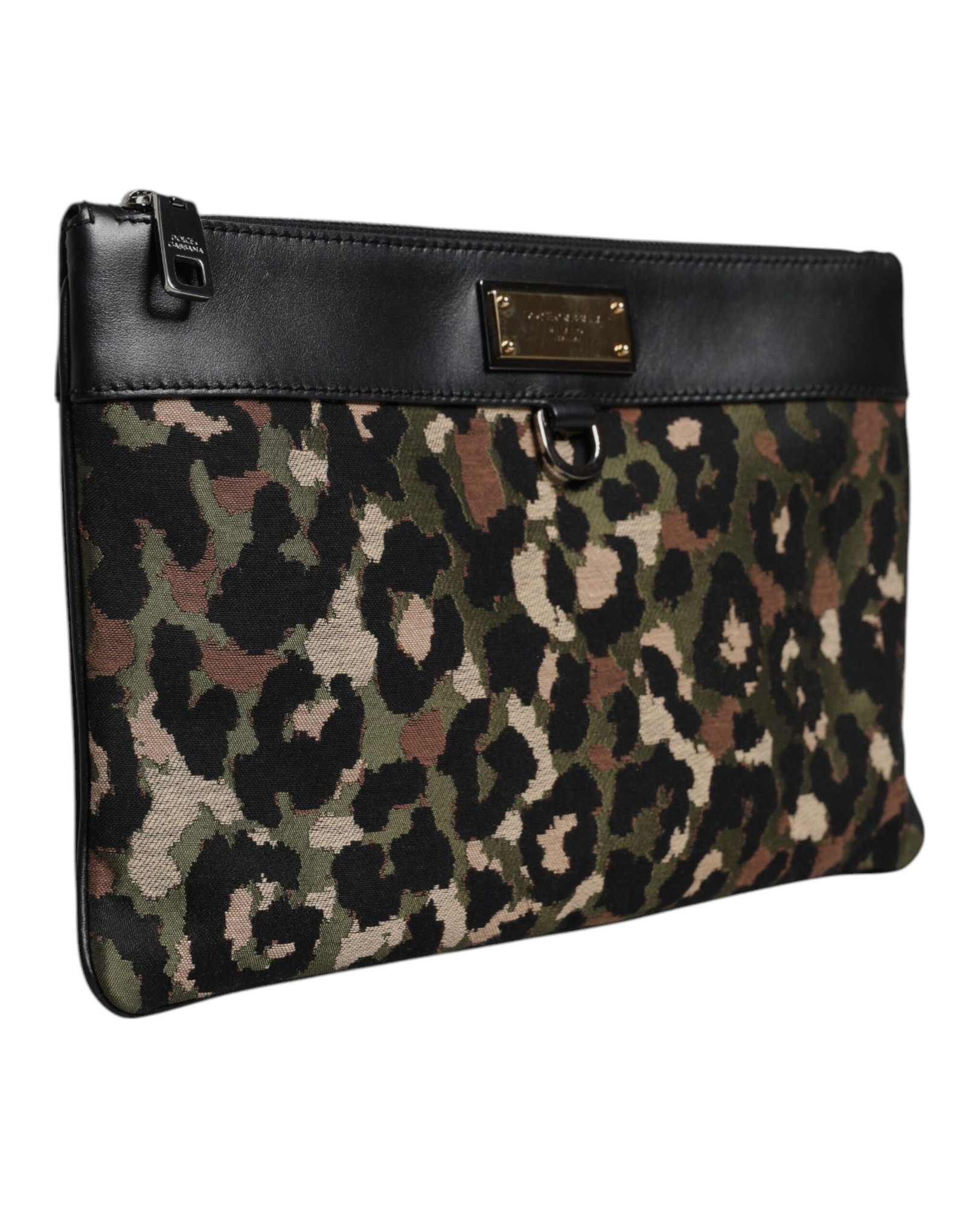 Multicolor Leopard Jacquard Print Logo Plaque Pouch Bag - Image 3